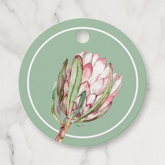 Tropische roze protea Floral ROUND Party Bedankjes Labels (Voorkant)