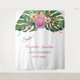 Tropische Roze Protea Trouwfoto Booth Achtergrond Wandkleed