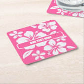 Tropische roze strandbloemen kartonnen onderzetters (Schuin)