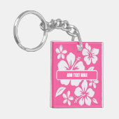 Tropische roze strandbloemen sleutelhanger (Voorkant Links)