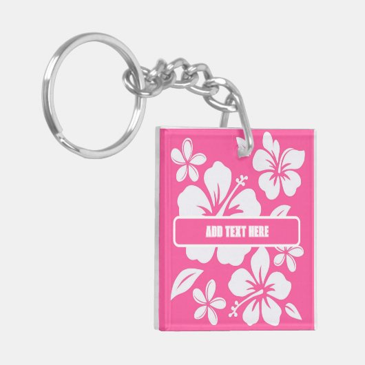Tropische roze strandbloemen sleutelhanger (Voorkant Links)
