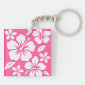 Tropische roze strandbloemen sleutelhanger (Achterkant)