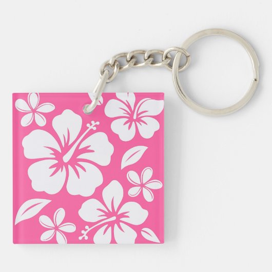 Tropische roze strandbloemen sleutelhanger (Achterkant)