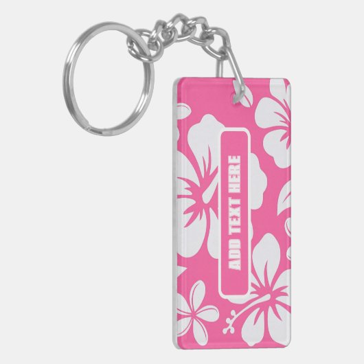 Tropische roze strandbloemen sleutelhanger (Voorkant Links)