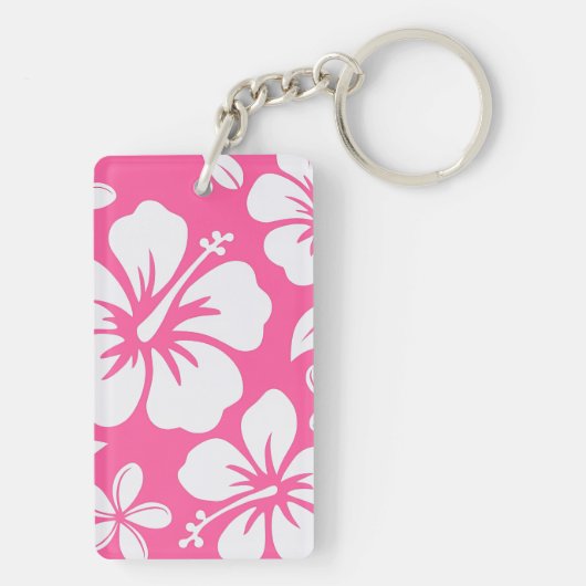 Tropische roze strandbloemen sleutelhanger (achterkant)