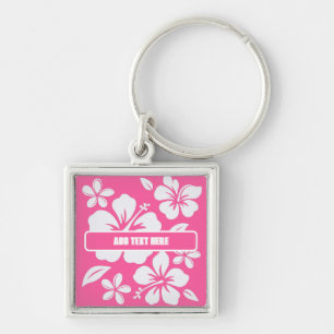 Tropische roze strandbloemen sleutelhanger