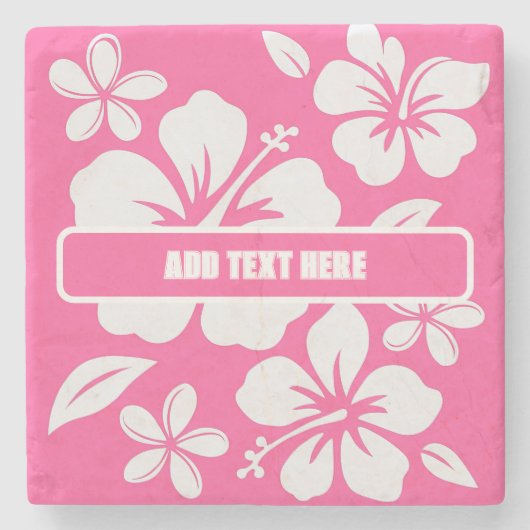 Tropische roze strandbloemen stenen onderzetter (Voorkant)