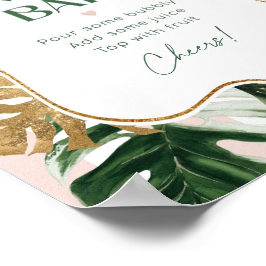 Tropische roze strepen chique bruids mimosa bar poster (Hoek)