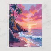 Tropische Roze Sunset Ocean Waterverf Briefkaart (Voorkant)