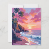 Tropische Roze Sunset Ocean Waterverf Kaart (Voorkant)