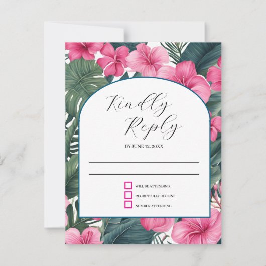 Tropische Roze Vakantie Bloemen Huwelijk RSVP Kaartje (Voorkant)