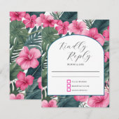 Tropische Roze Vakantie Bloemen Huwelijk RSVP Kaartje (Voorkant / Achterkant)