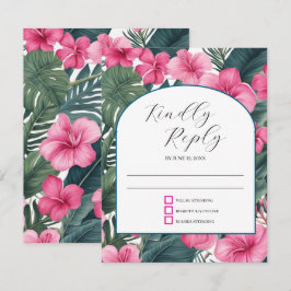 Tropische Roze Vakantie Bloemen Huwelijk RSVP Kaartje
