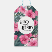 Tropische Roze Vakantie Bloemen Print Huwelijk Cadeaulabel (Voorkant)