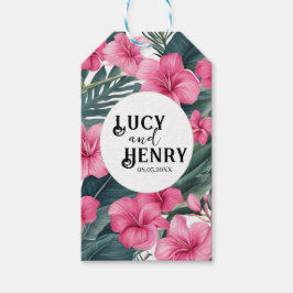 Tropische Roze Vakantie Bloemen Print Huwelijk Cadeaulabel