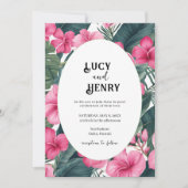 Tropische Roze Vakantie Bloemen Print Huwelijk Kaart (Voorkant)