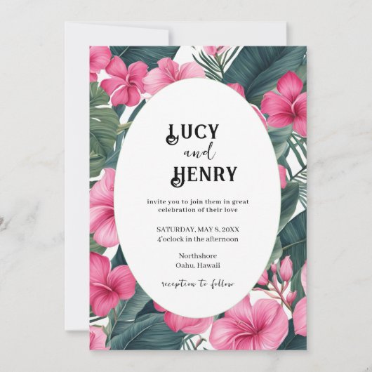Tropische Roze Vakantie Bloemen Print Huwelijk Kaart (Voorkant)