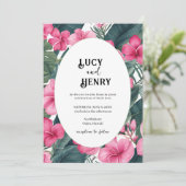 Tropische Roze Vakantie Bloemen Print Huwelijk Kaart (Staand voorkant)