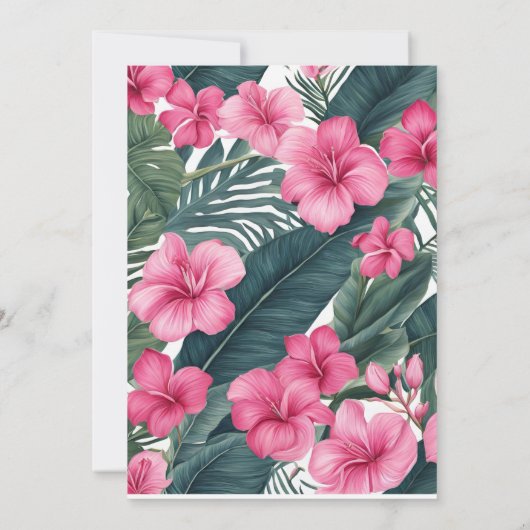 Tropische Roze Vakantie Bloemen Print Huwelijk Kaart (Achterkant)