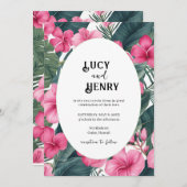 Tropische Roze Vakantie Bloemen Print Huwelijk Kaart (Voorkant / Achterkant)