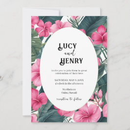 Tropische Roze Vakantie Bloemen Print Huwelijk Kaart