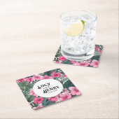 Tropische Roze Vakantie Bloemen Print Huwelijk Kartonnen Onderzetters (Insitu)