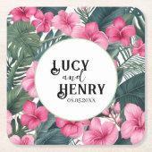 Tropische Roze Vakantie Bloemen Print Huwelijk Kartonnen Onderzetters (Voorkant)