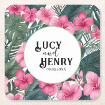 Tropische Roze Vakantie Bloemen Print Huwelijk