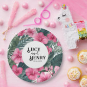 Tropische Roze Vakantie Bloemen Print Huwelijk Papieren Bordje (Feest)