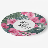 Tropische Roze Vakantie Bloemen Print Huwelijk Papieren Bordje (Gekanteld)