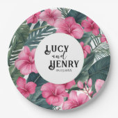 Tropische Roze Vakantie Bloemen Print Huwelijk Papieren Bordje (Voorkant)