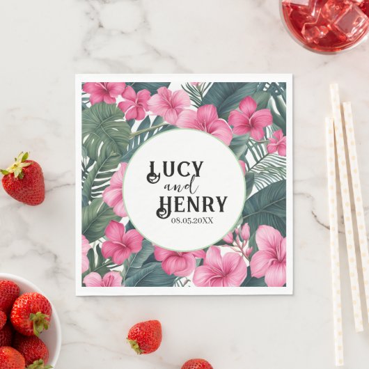 Tropische Roze Vakantie Bloemen Print Huwelijk Servet (Insitu)