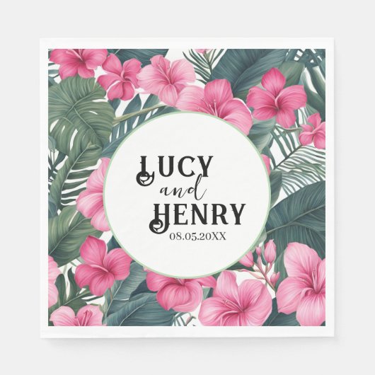 Tropische Roze Vakantie Bloemen Print Huwelijk Servet (Voorkant)
