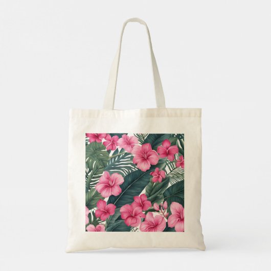  Tropische Roze Vakantie Bloemen Print Tote Bag (Achterkant)