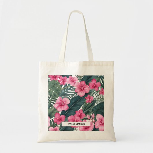 Tropische Roze Vakantie Bloemen Print Tote Bag (Voorkant)