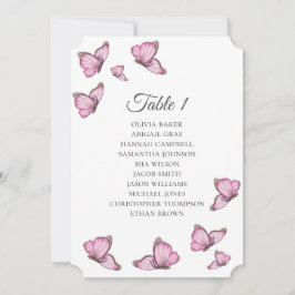 Tropische roze vlinders. Stoelenverdeling trouwfee Kaart