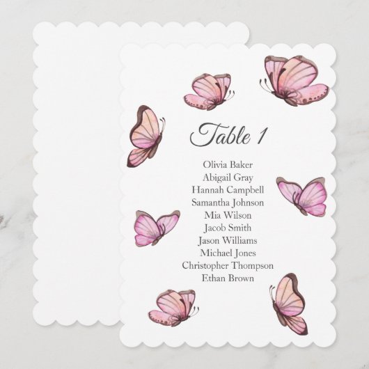 Tropische roze vlinders. Trouwstoelen grafieken Kaart (Voorkant / Achterkant)