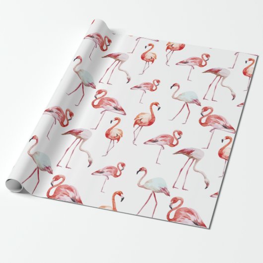 Tropische roze Waterverf Flamingo Cadeaupapier (Uitgerold)