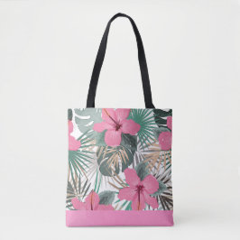 Tropische roze weelderige hibiscus tote bag