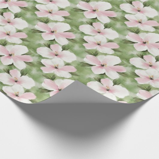 Tropische roze witte bloemen cadeaupapier (Hoek)