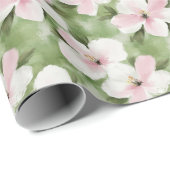 Tropische roze witte bloemen cadeaupapier (Rol Hoek)