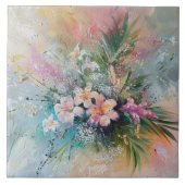 Tropische roze witte bloemen tegeltje (Voorkant)