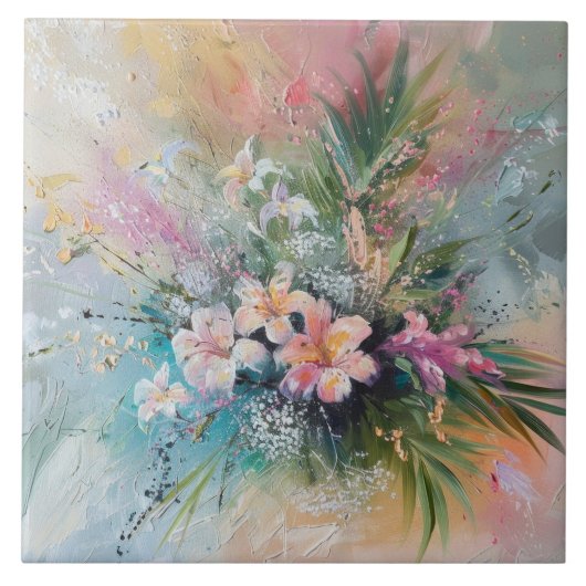 Tropische roze witte bloemen tegeltje (Voorkant)