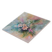 Tropische roze witte bloemen tegeltje (Zijkant)