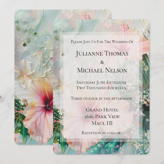 Tropische Roze Witte Hibiscus Bloemen Huwelijk Kaart (Voorkant / Achterkant)