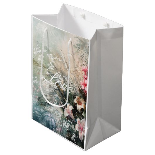 Tropische Roze Witte Hibiscus Bloemliefde Medium Cadeauzakje (Voorkant Gekanteld)