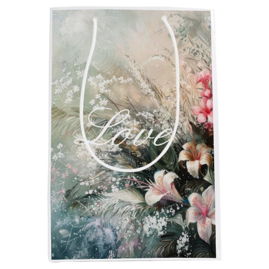 Tropische Roze Witte Hibiscus Bloemliefde Medium Cadeauzakje (Voorkant)