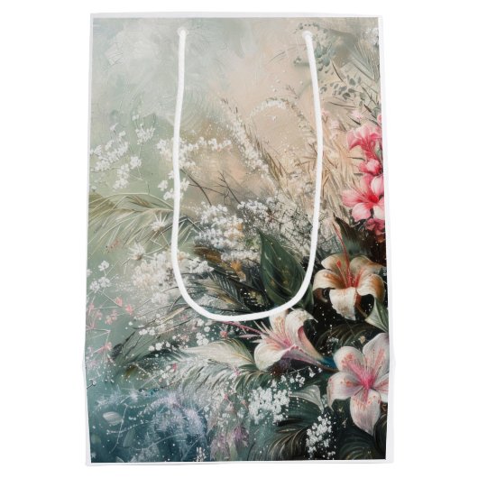 Tropische Roze Witte Hibiscus Bloemliefde Medium Cadeauzakje (Achterkant)