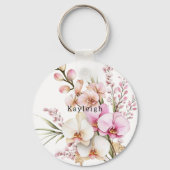 Tropische roze witte orchidee bloemen sleutelhanger (Voorkant)