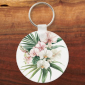 Tropische roze witte orchidee bloemen sleutelhanger (Achterkant)